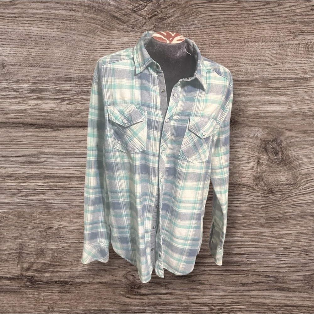 BKE Standard Fit Pearl Snap Plaid Flannel Button Up Shirt Size Large